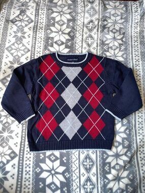 Kids Navy Argyle Pullover Sweater with Red & Gray Diamonds